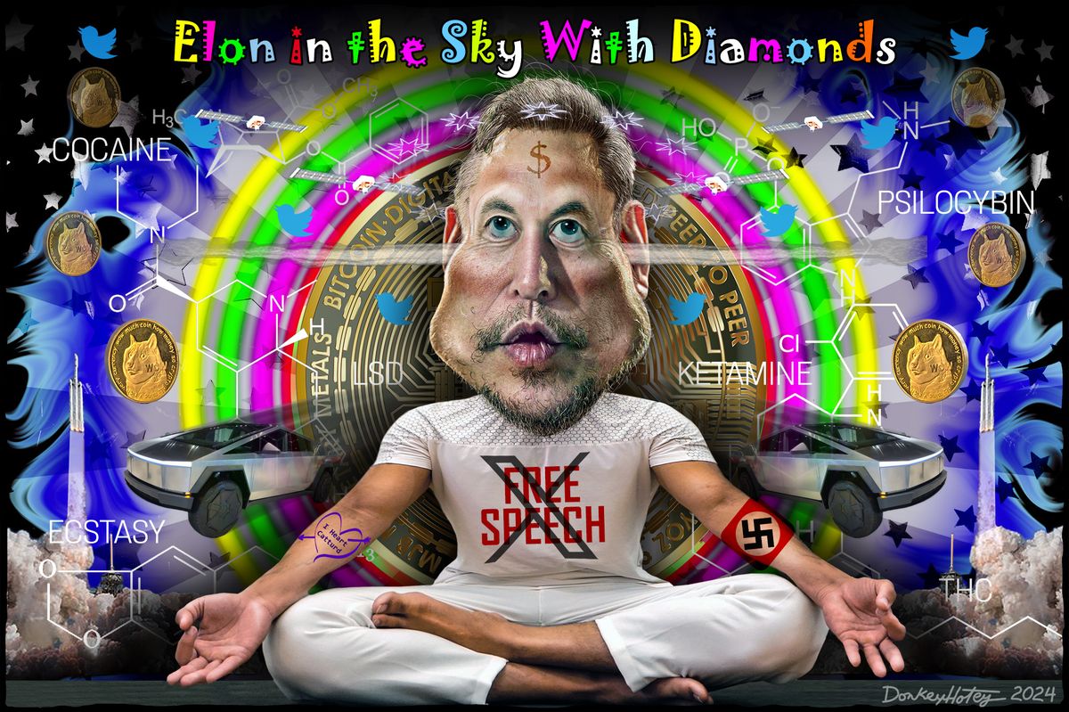 Satirical illustration of Elon Musk and Wall Street dynamics