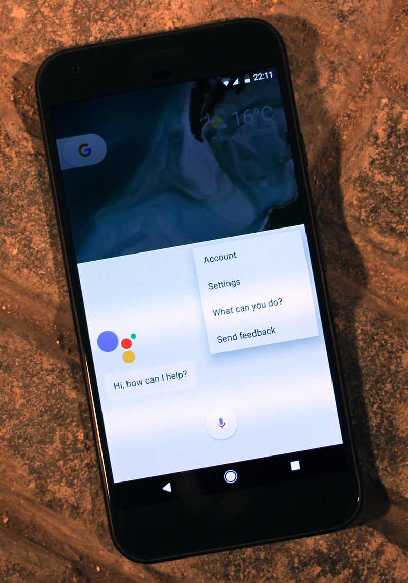 Google Pixel XL smartphone showing Android Assistant